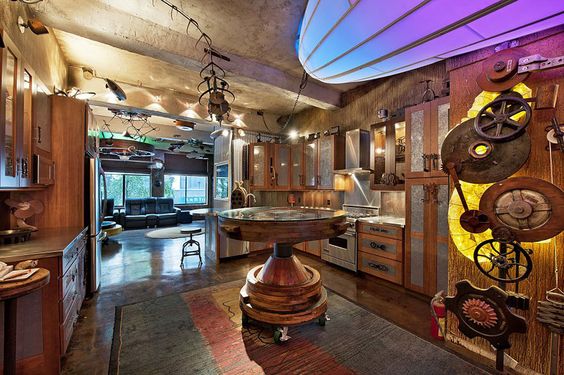 Steampunk apartment kitchen interior